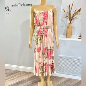 PLUM PRETTY SUGAR Floral Strapless A Line Dress Size S Ruched Colorful Pink